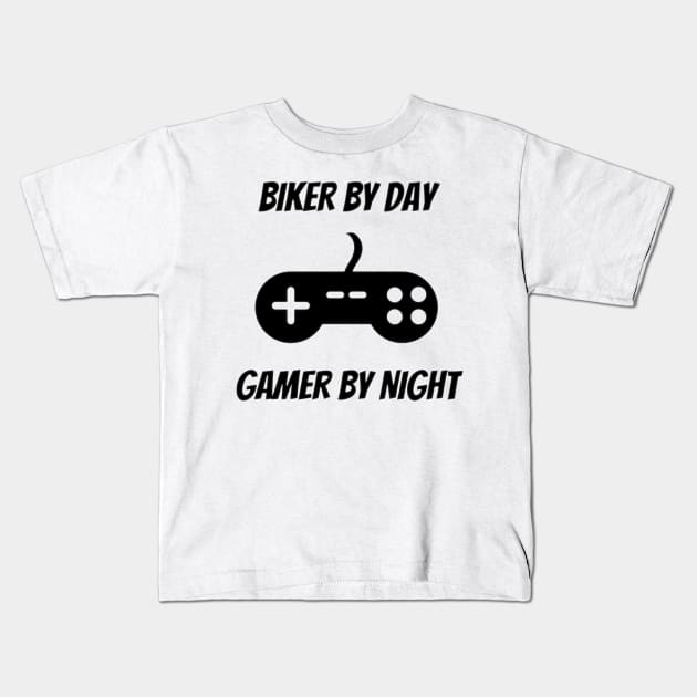 Biker By Day Gamer By Night Kids T-Shirt by Petalprints